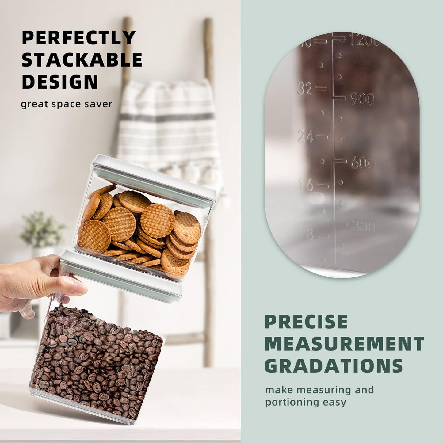 Pop Top Food Storage Containers, 3-Piece Pantry Containers with Lids Airtight, BPA Free Pop Containers for Food Storage, 2 * 1.3Qt+2.9Qt