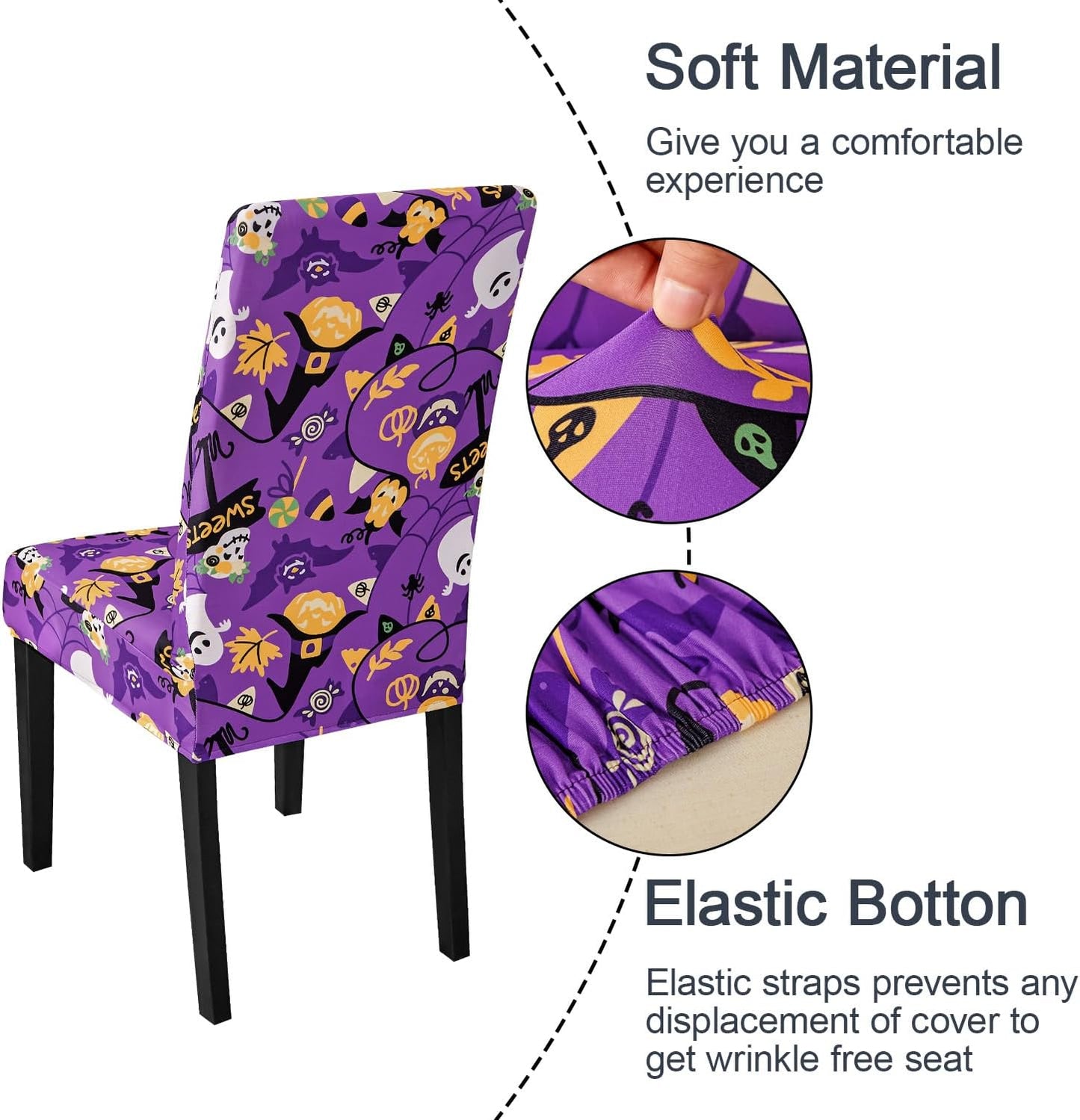 JQinHome Purple Halloween Chair Slipcover, Spider Web Chair Covers Set of 6, High Stretch Washable Chair Protector Cover for Dining Room, Kitchen,Home Party,Wedding Ceremony(Purple Candy,6PC)