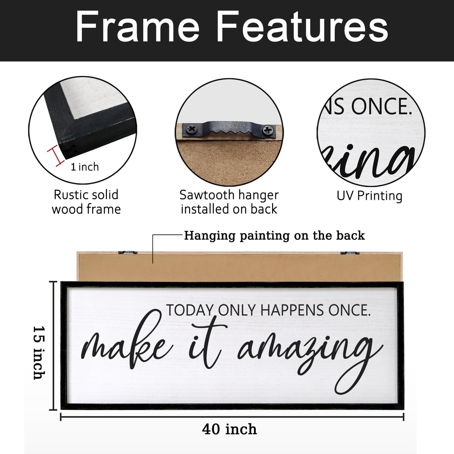 Today Only Happens Once Make It Amazing Framed Wall Art, 40''×15'' Rustic Religious Christian Lords Prayer Sign for God Jesus Christ Prayer, Horizontal Holy Inspirational Catholic Scripture Decor