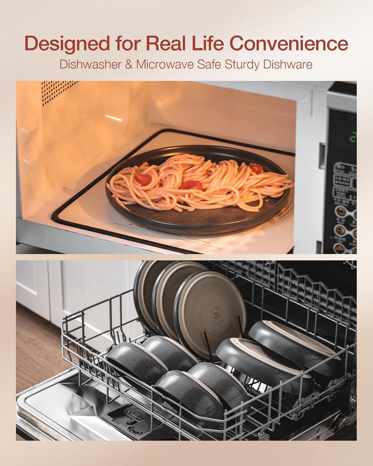 Famiware Milkyway Plates and Bowls Sets, 18 Pieces Dinnerware Sets, Reactive Glaze Dish Set, Stoneware Dishes Set for 6, Matte Dark Charcoal