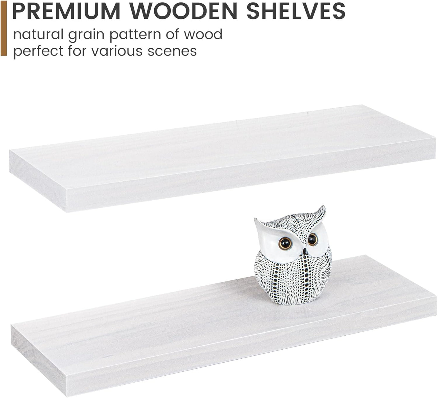 Farmhouse Floating Shelves - 8 Inch Deep Rustic Wood Wall Shelf - Premium Solid Pine Wood Storage Shelf Display Shelf for Kitchen Living Room Bedroom - 24"W x 8"D - Set of 2 - White Color