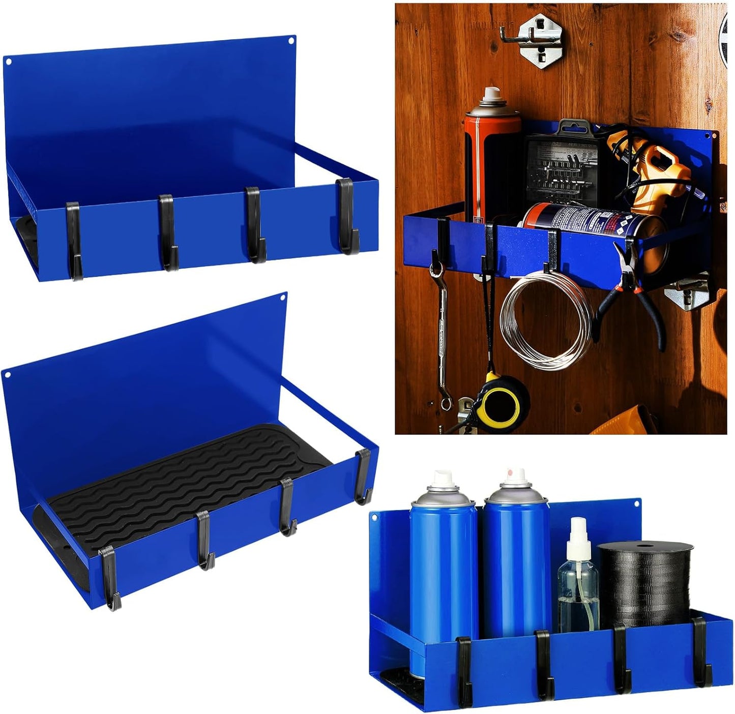 3 Pack Magnet Garage Organizer Magnetic Spice Rack for Refrigerator 20 lb Capacity Shelf Hanging Heavy Duty Magnetic Fridge Side for Organize Garage Tools(Blue)