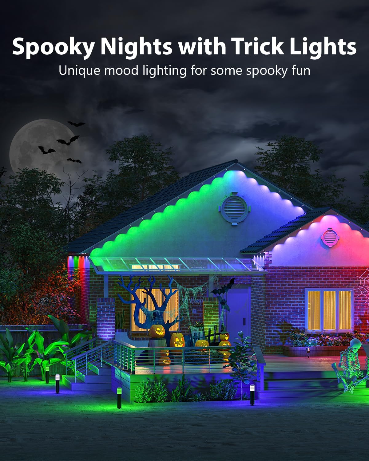 Lumary Permanent Outdoor Lights Pro 53ft for House, 40LED 50lm RGBAICW Smart Eave Lights, IP67 Waterproof, Multi Scene for Daily and Holiday Accent Lighting Decor, Work with Alexa, Google, Remote