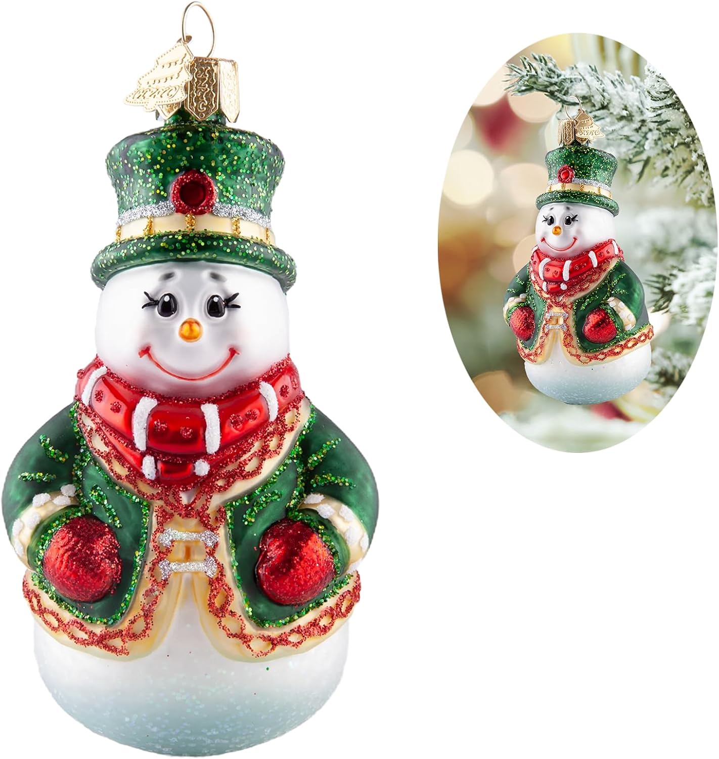 Snowman Christmas Tree Ornaments,Hand-Blown Glass Ornaments for Christmas Tree,Top Hat Collection Figurine Hanging Ornament,Christmas Decorations for Snowman Lovers Holiday Party Gifts