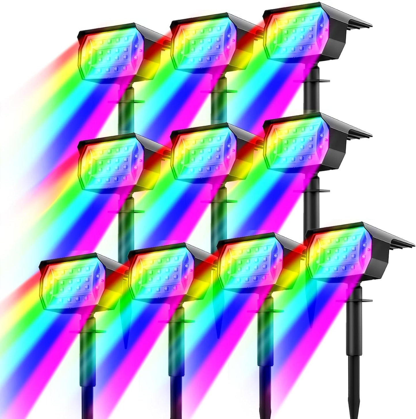 nipify 10 Pack Solar Spot Lights Outdoor Color Changing, 7 Modes Halloween RGB Solar Powered Waterproof Spotlight, Landscape Lighting for Outside Yard Garden Pathway