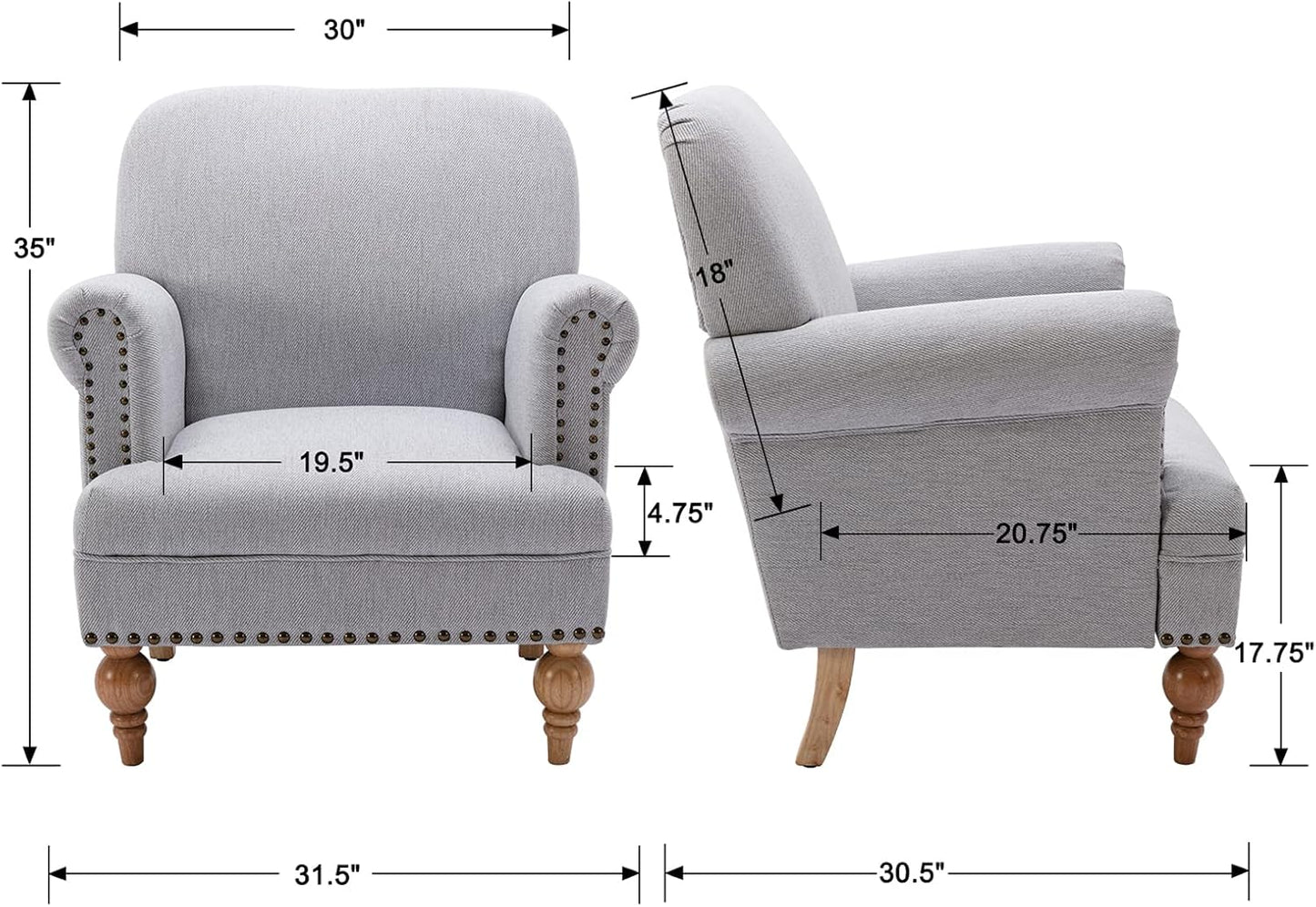 chairus Linen Accent Chair for Living Room Set of 2 Upholstered Mid Century Modern Single Sofa Chair with Solid Wood Legs Comfy Reading Chair Armchair for Bedroom/Office Room/Recption/Lounge, Grey