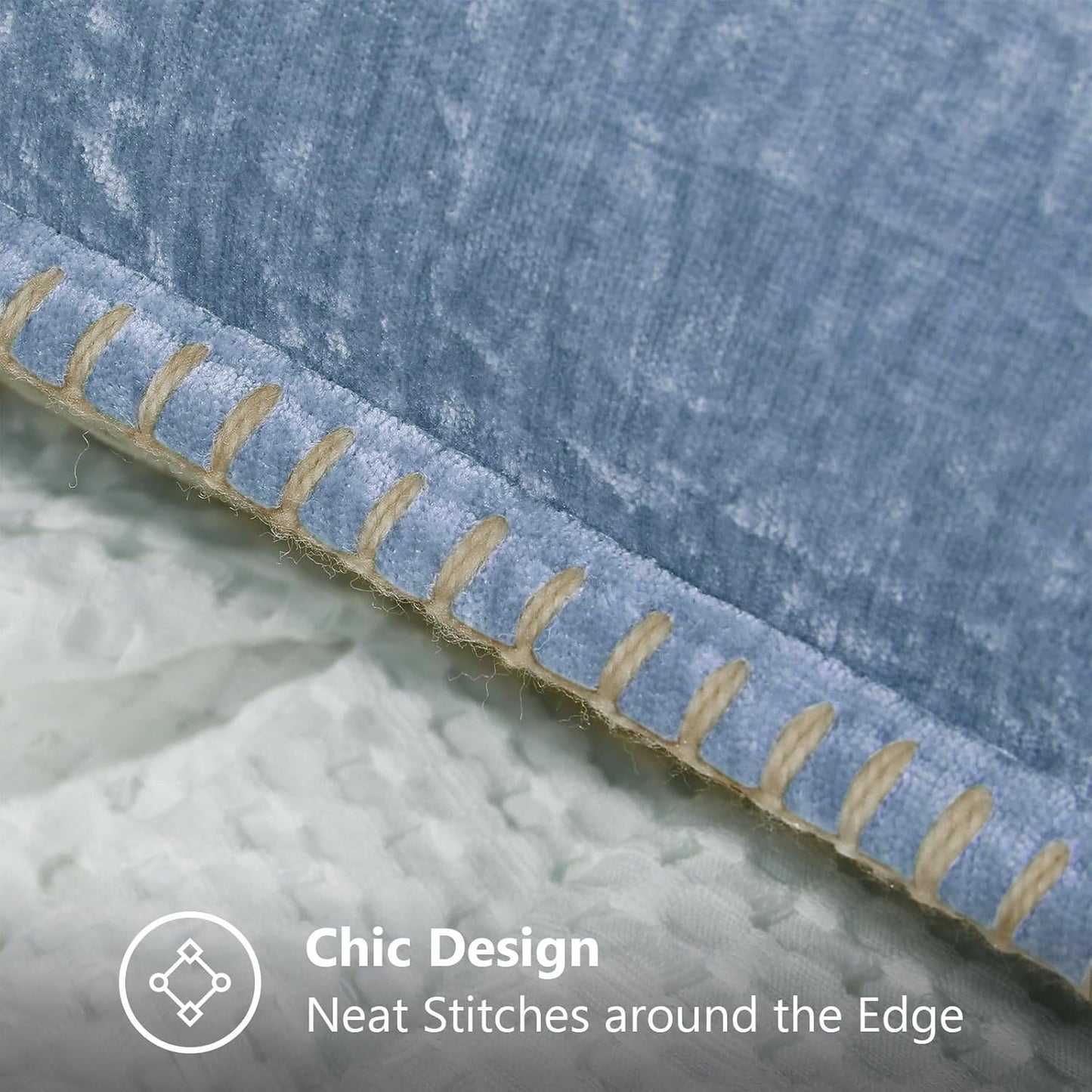 decorUhome Chenille Soft Throw Pillow Covers 26x26 Set of 2, Farmhouse Velvet Neutral Decorative Euro Pillow Covers with Stitched Edge for Couch Sofa Bed Home Decor, Blue