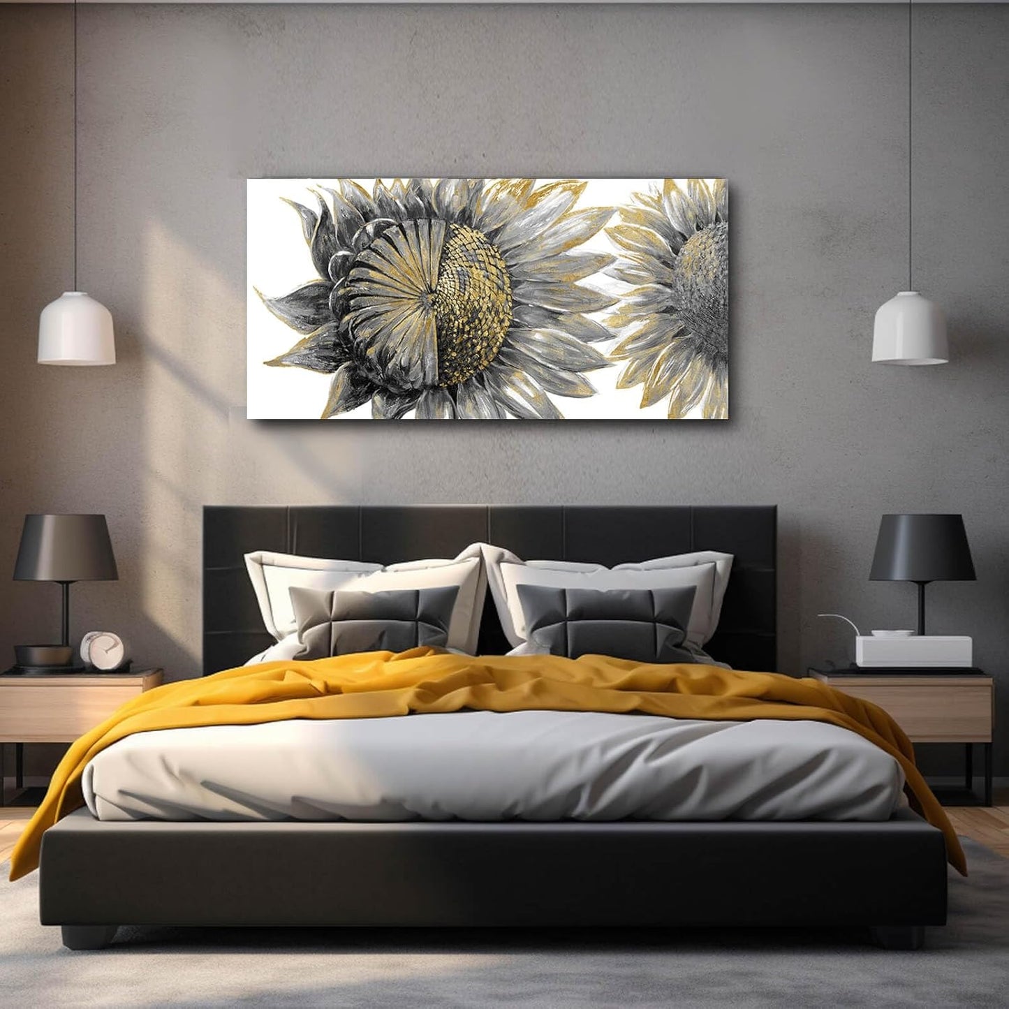 sunflower wall art black art Floral Canvas Wall decorations Canvas Art Wall Decor botanical wall art plant pictures for women girls room 24"x48"
