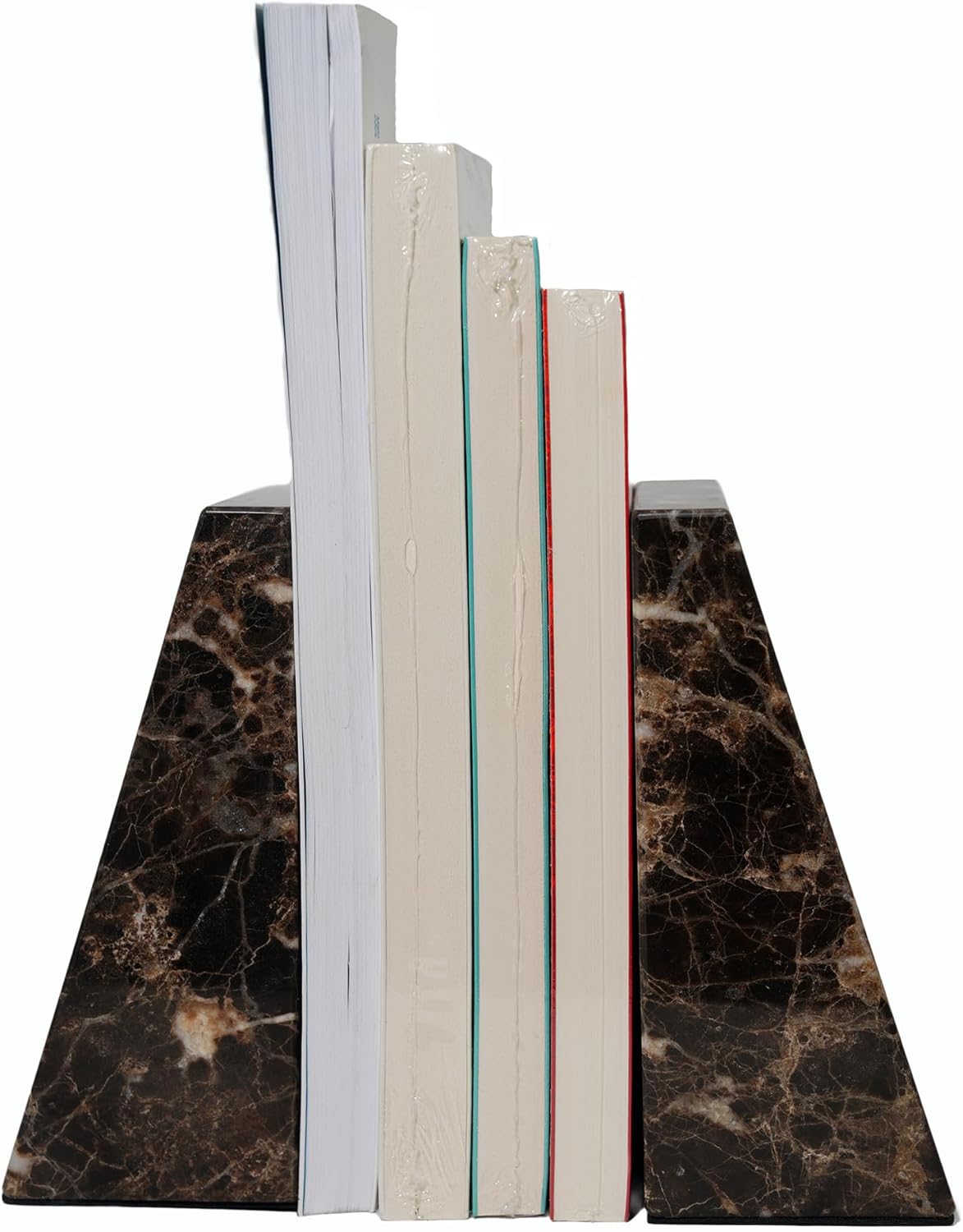 Decorative Bookends for Bookshelves, Set of 2 Marble Bookends for Living Room, Office, Bedroom, Heavy Duty,2 Pieces, Brown