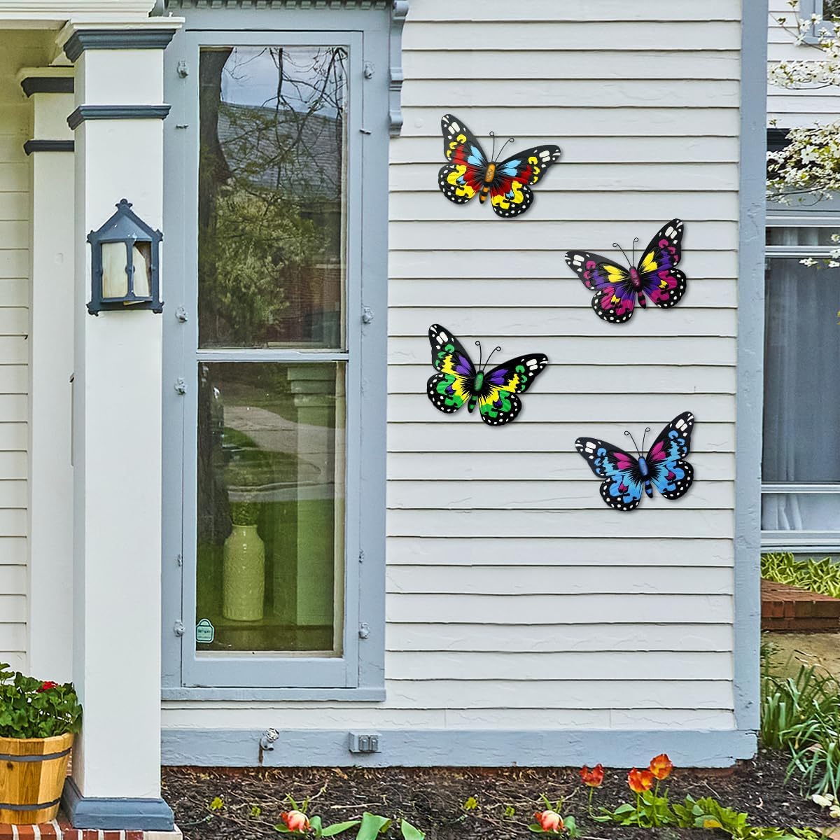 EOORAU Metal Butterfly Wall Art Outdoor Decor - 4 Pack 9.8in Butterflies Wall Sculpture Hanging Decor for Home Yard Patio Garden Decoration (4 Colors)