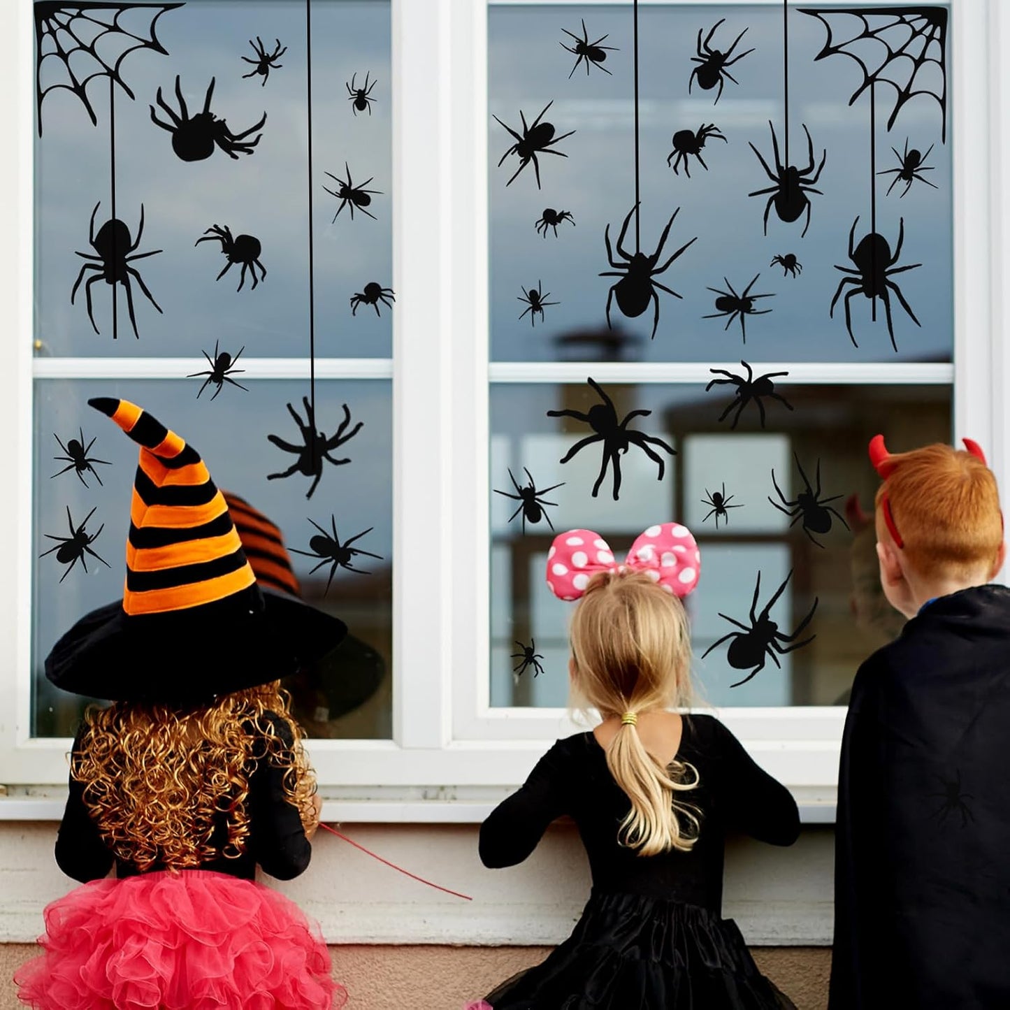 4 Sheets Spider Window Clings - Double-Sided Removable Glass Decals, Halloween Themed Window Stickers for Kids Party Decorations