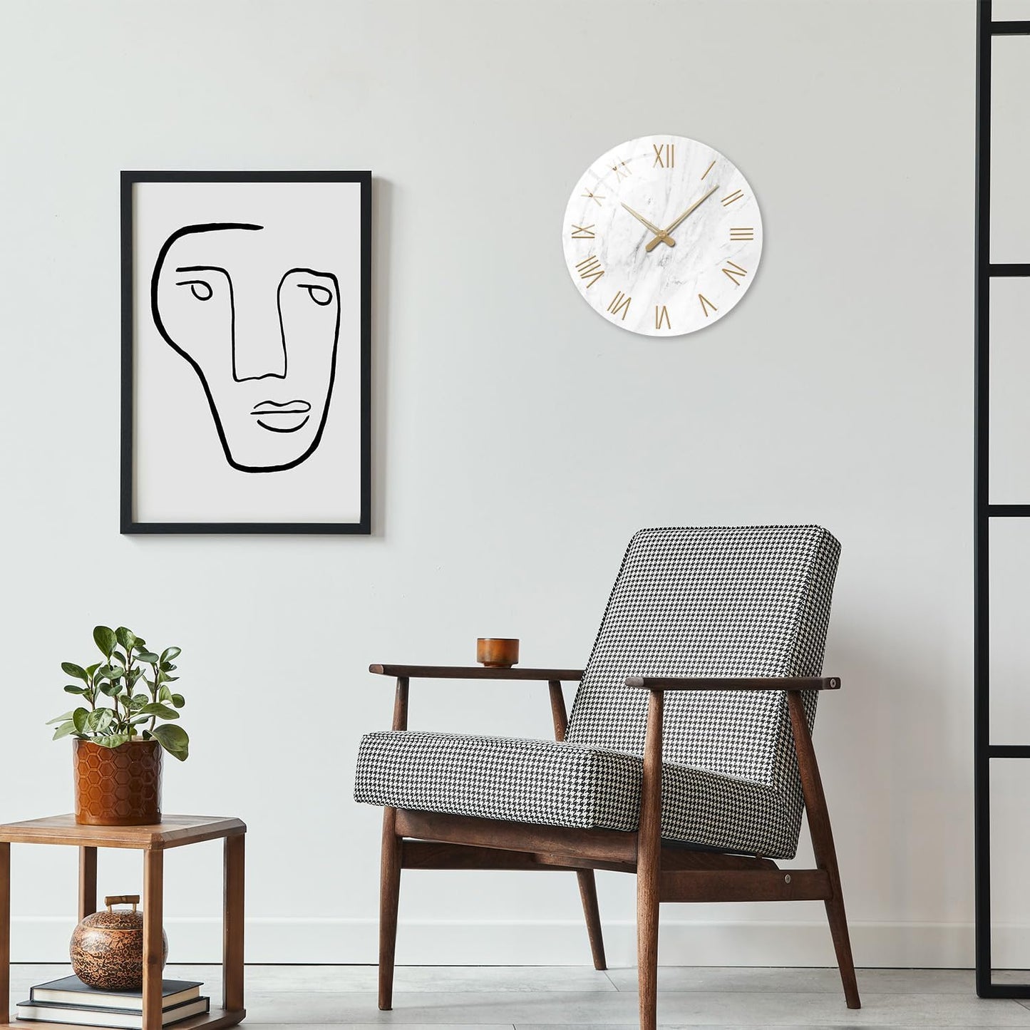 White Marble Large Clocks for Living Room Round Glass Wall Clock Battery Operated 16 Inch Silent Wall Clock Non Ticking