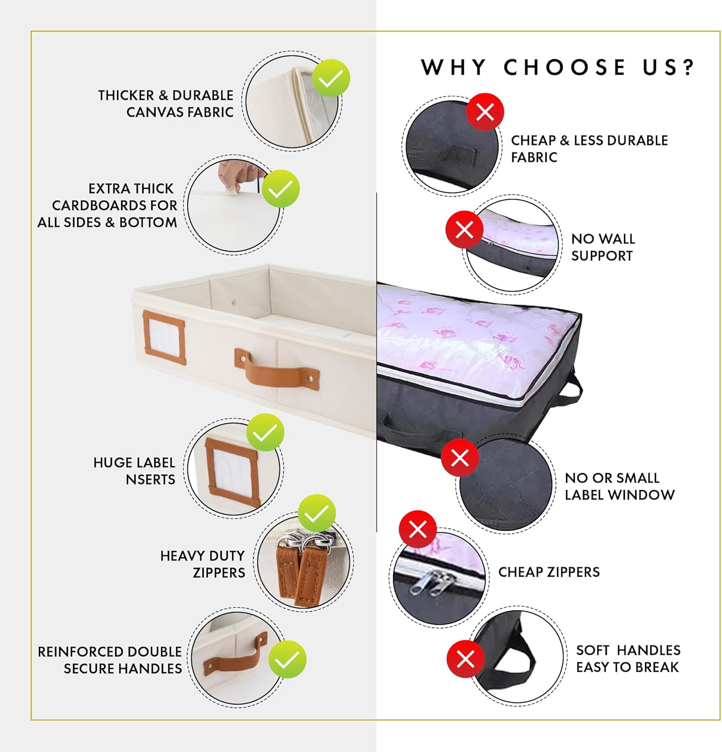 HOMELUX THEORY 2pc Under Bed Storage Containers, Bedroom Under the Bed Drawer Storage Organizer with Bins and Lids, Medium Underbed Clothes Storage Box Ideal for Blanket, Fabric, & Shoes (Ivory)