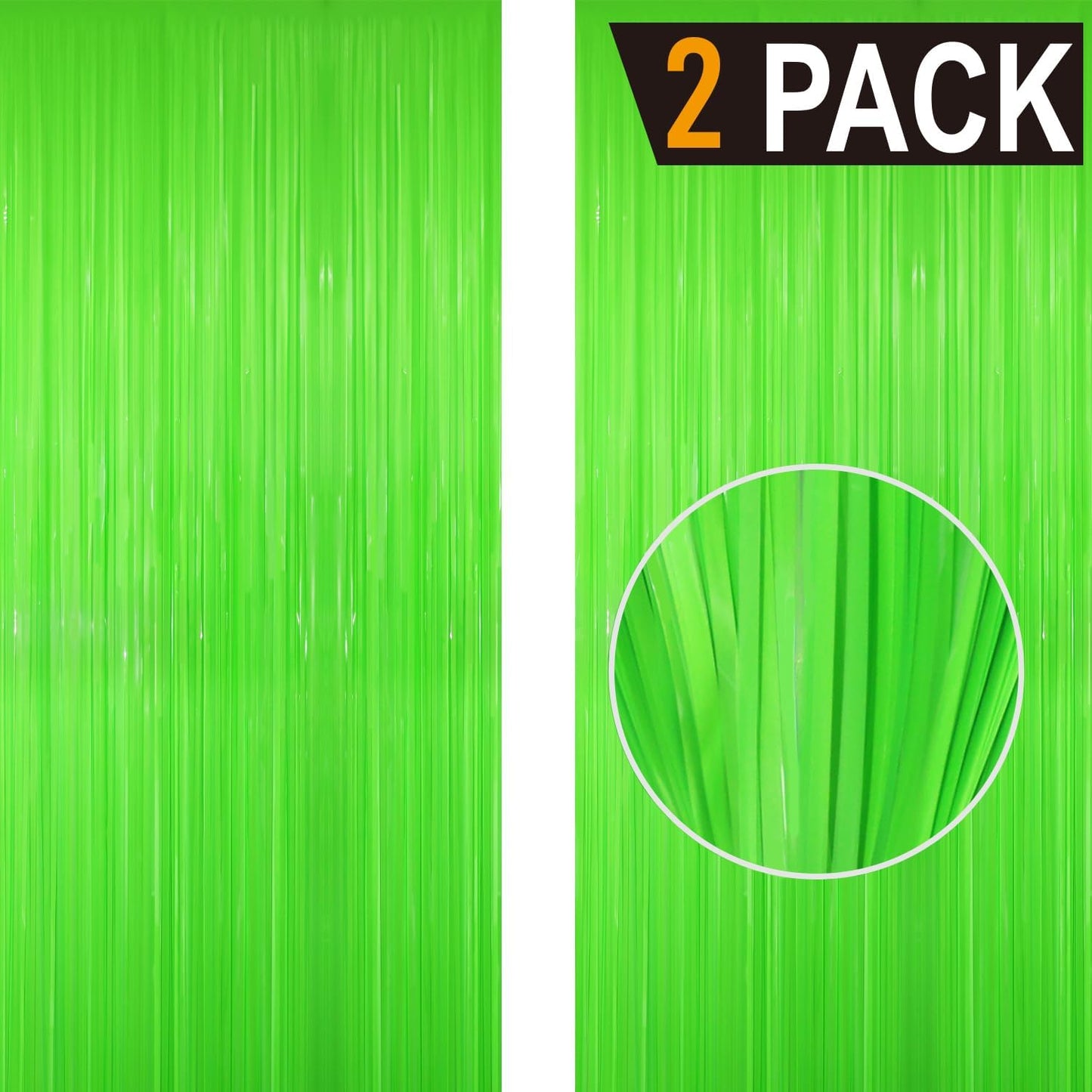 GOER 6.4 ft x 8.2 ft Metallic Tinsel Foil Fringe Curtains Party Photo Backdrop Party Streamers for Birthday,Graduation,New Year Eve Decorations Wedding Decor(2 Packs,Candy Lime Green)