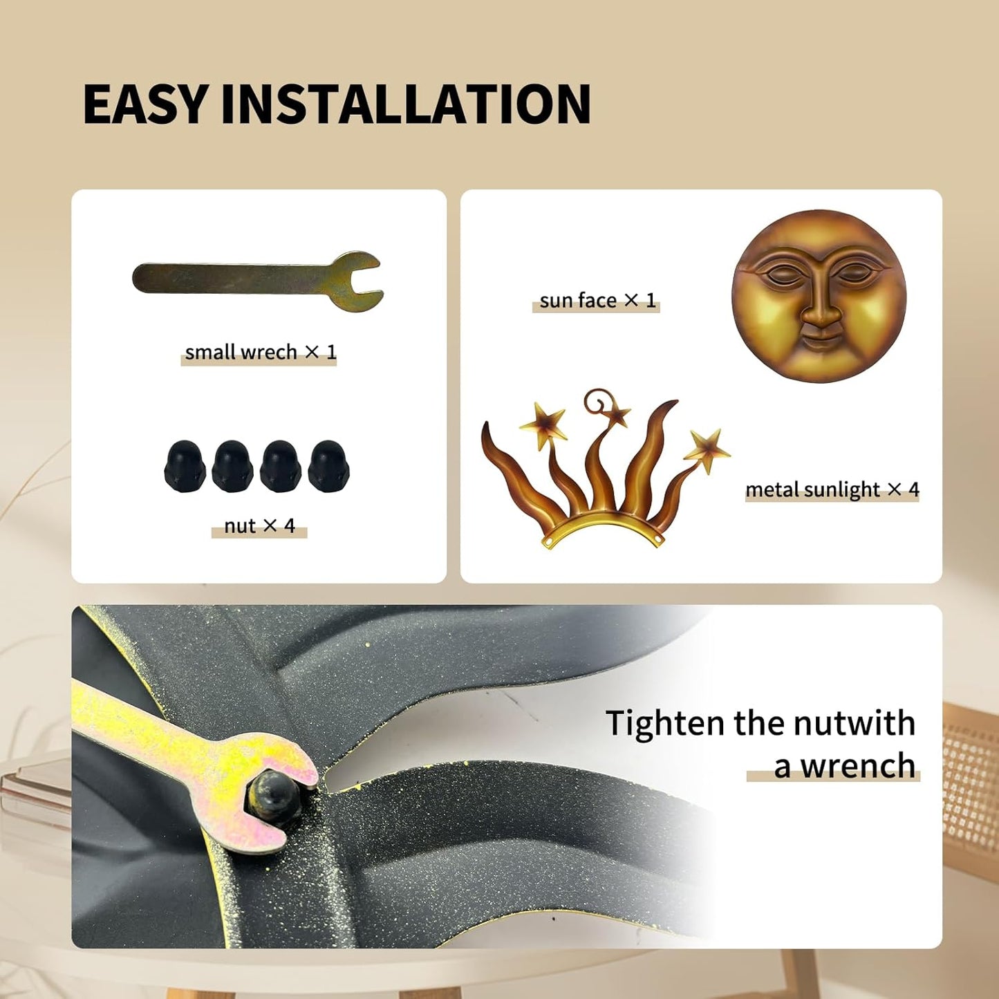 LIFFY 24" Sun Metal Wall Art Outdoor Decor - 3D Sun Face Metal Wall Sculpture - Hanging Decoration Gift Ideal for Home Accent, Bedroom, Garden, Patio, Farmhouse - Lively and Vibrant