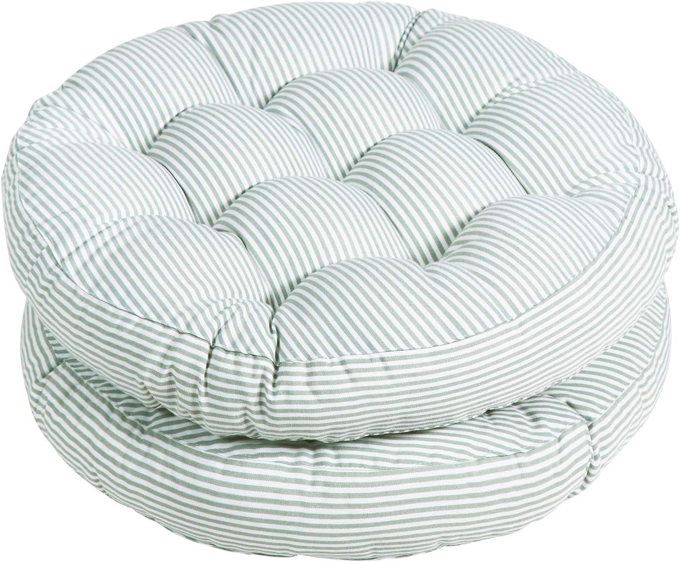 Tiita Stripe Patio Seat Cushions 22"x22" Round Chair Pads Home Floor Cushion Window Pad Set of 2 Throw Pillows Indoor/Outdoor, Green