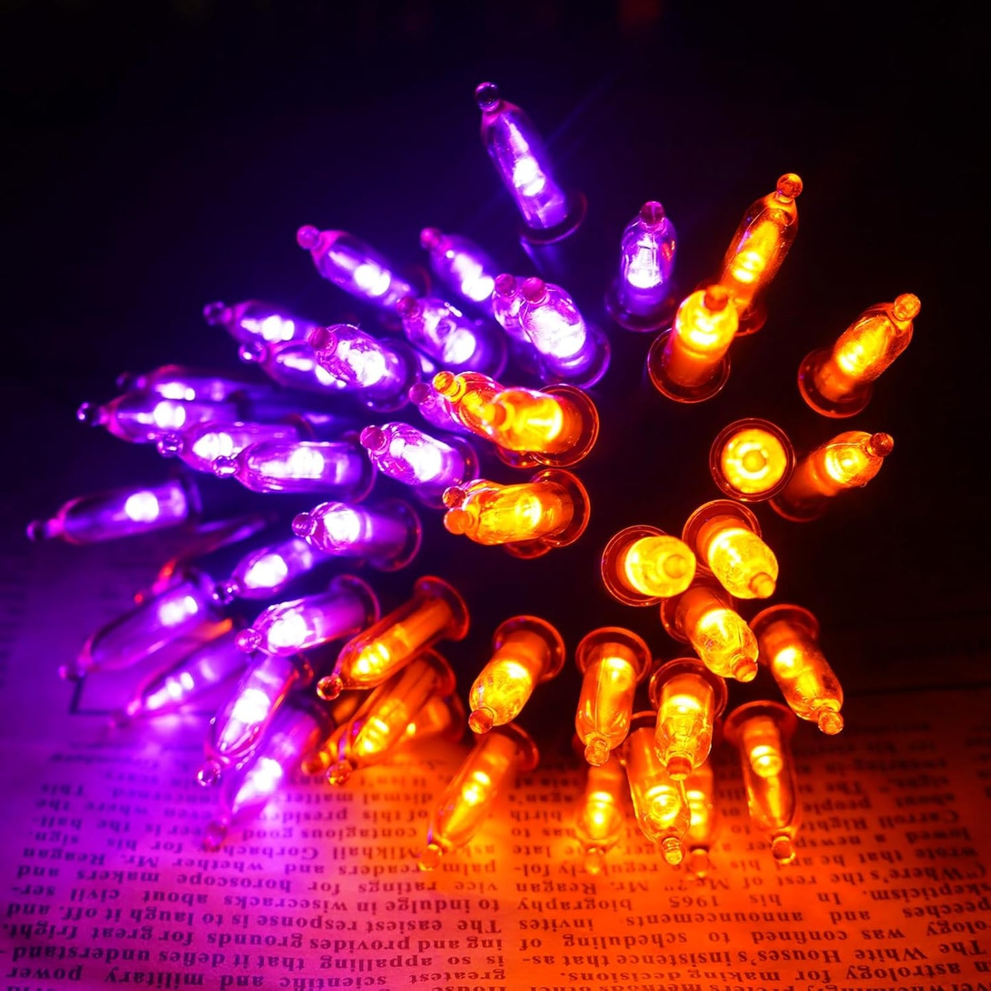 Halloween Lights, 2 Pack 100 LED Orange & Purple Battery Operated Mini String Light, 32 Ft Total Waterproof Halloween Lights 8 Modes for Indoor Outdoor Patio Garden Holiday Party Decorations