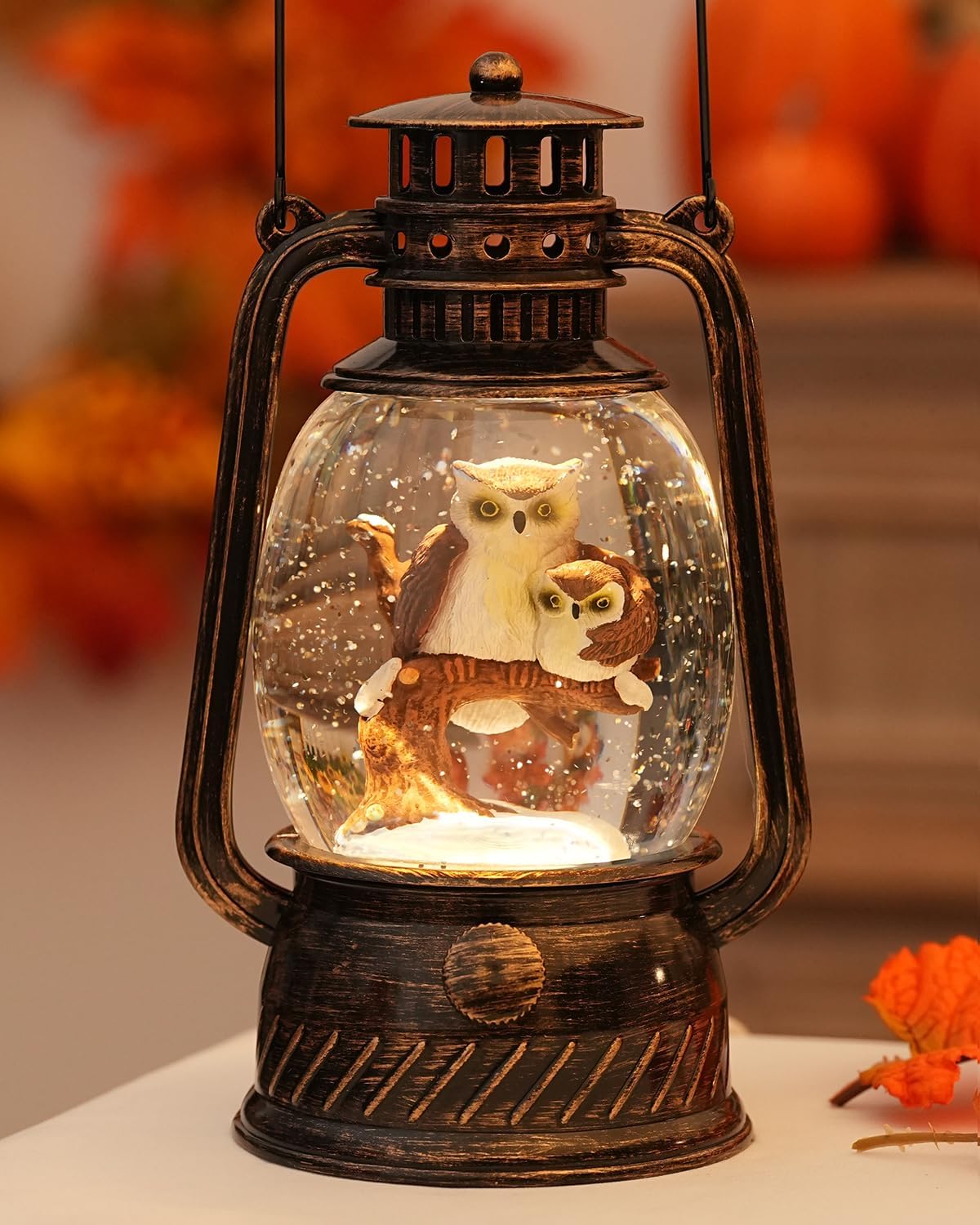 Snow Globe Christmas Decorations - Musical Christmas Snow Globes with 6H Timer,Owls Family Scene Snow Globes Lantern USB or Battery Powered,Christmas Decorations Decor for Home