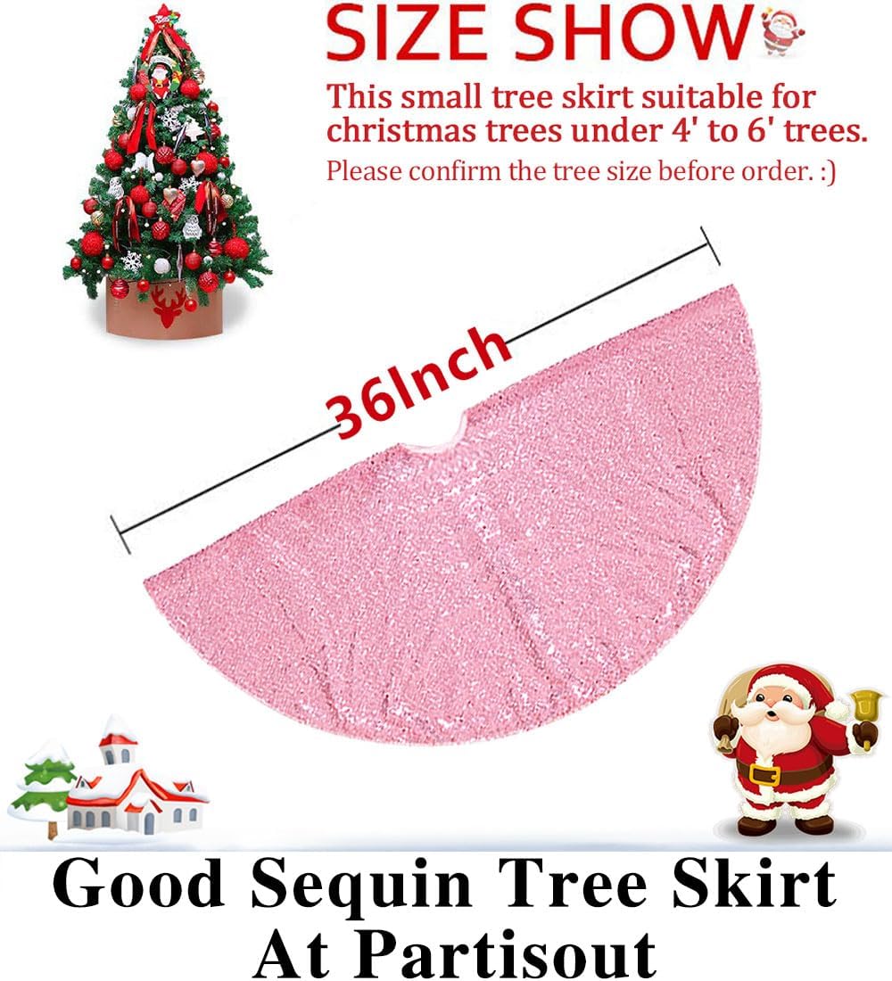 Partisout 36 Inch Sequin Tree Skirt - Fuchsia Pink Glitter Christmas Tree Skirt, Cotton Base, Colorful and Festive for Christmas and Halloween Decorations