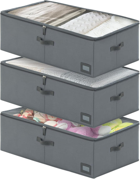 10-Inch Under Bed Organizer, Large Under Bed Storage Container, Underbed Storage Box for Seasonal Clothing, Sweaters, Shoes, Blankets, Wrapping Paper, Sheets & Toys, Yarn 33" L×17" W×10" H