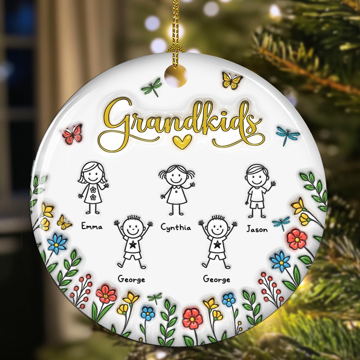 Grandkids Personalized Ceramic Ornament – Custom Grandkids Holiday Keepsake, Christmas Tree Decoration
