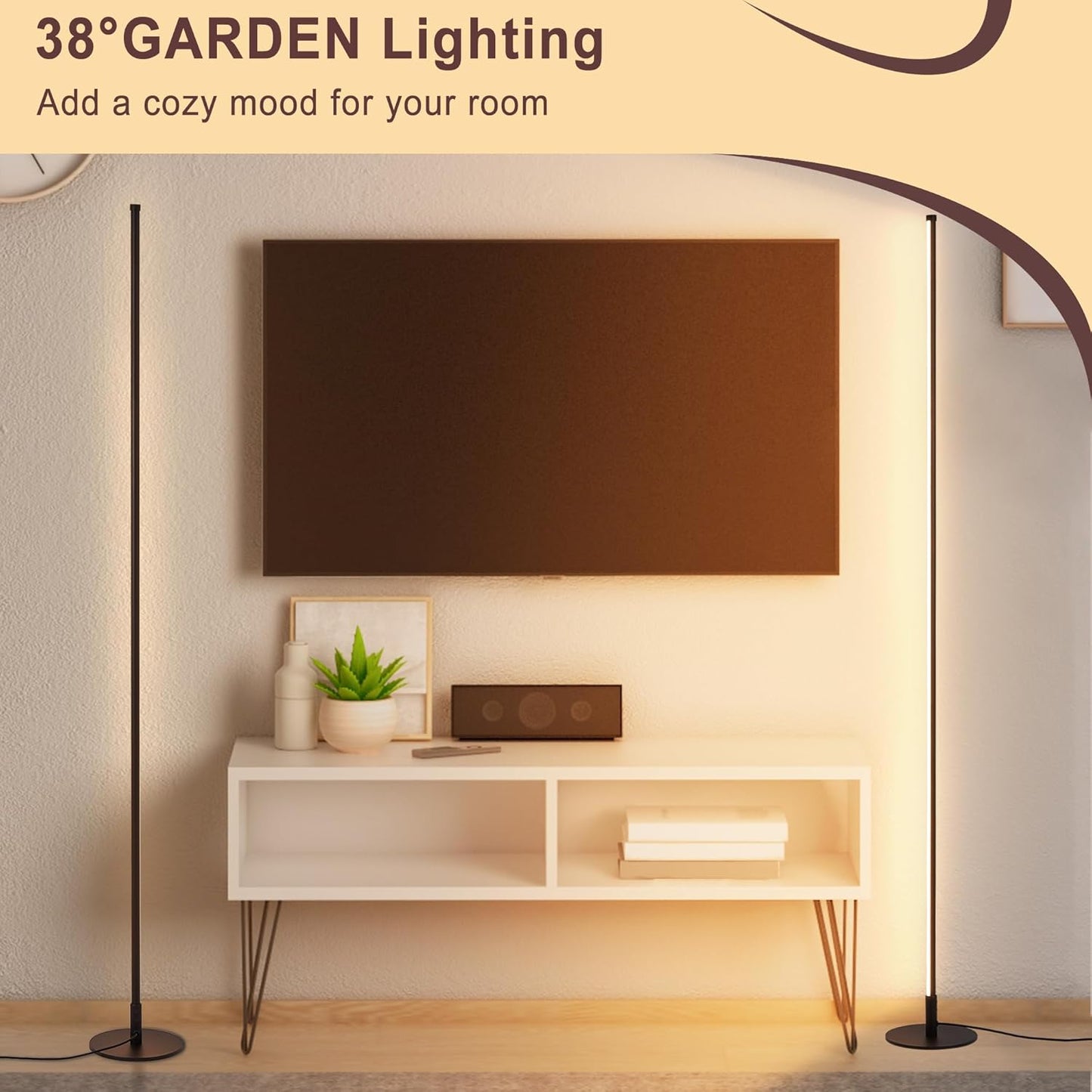 Modern Floor Lamps for Living Room, 56" LED Black Corner Lights with Remote, Dimmable, Floor Standing Lamp for Bedroom Home Office