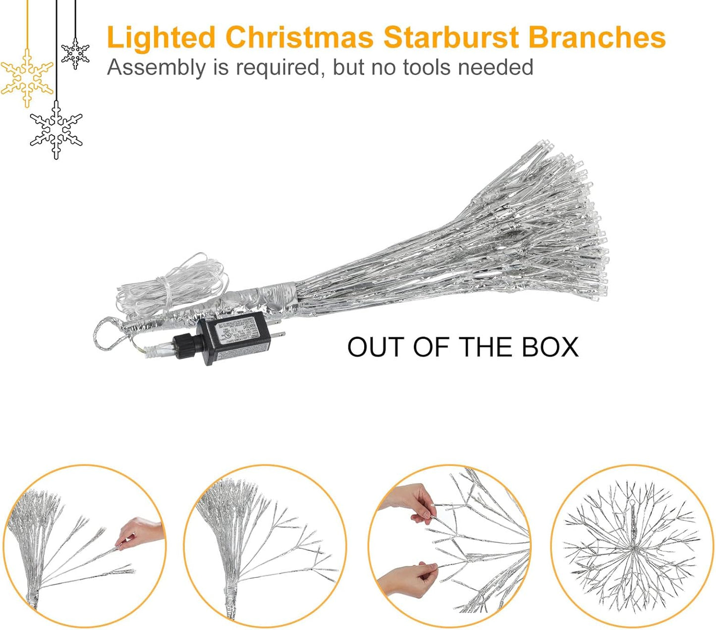 Christmas led Sparkle Ball Hanging Outdoor décorations -Haning Twig Ball,Snowflake Ornament Lights Indoor Outdoor Festive Holiday Décor 24Inch (Cool White)