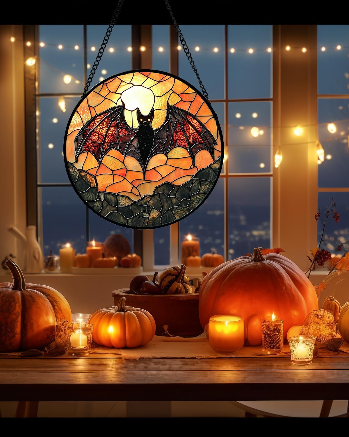 Stained Glass Window Hanging, Black Bat Sun Catcher for Door Home Decor Animal Suncatcher Christmas Mother's Day Birthday Gifts for Women Men Mom and Nana 6.3 in