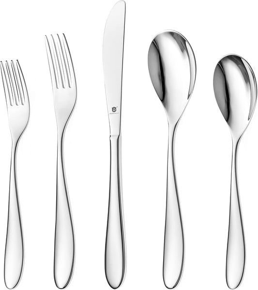 Silverware Set for 12 | 18/10 Stainless Steel Flatware Set | Mirror Finish, Heavy-Duty, Dishwasher Safe, Elegant & Durable, Built to Last (60-Piece, Marettimo)