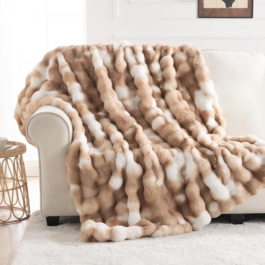 Cozy Faux Fur Throw Blanket for Couch-Warm Fuzzy Throw Blanket, Soft Plush Thick Bubble Blankets for Bedroom and Living Room, Furry Luxury Blanket, 50 x 60, Tie-Dye Brown