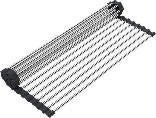 Searik Stainless Steel Over The Sink Dish Drying Rack, Roll Up Foldable Kitchen Sink Drainer Rack (17.7"x 11.8")