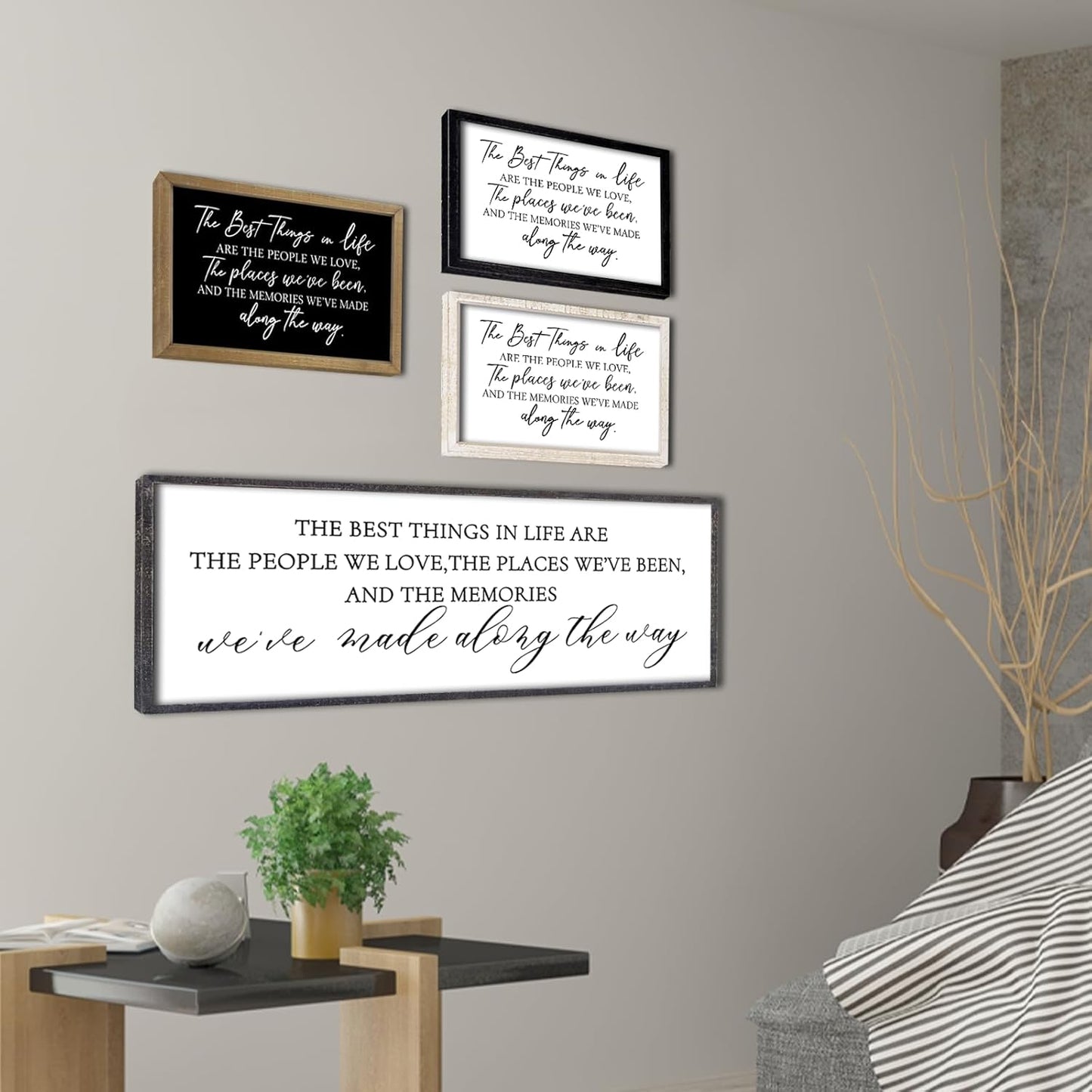 The Best Things in Life Wall Decor Sign 32 x 12 Inch Memories Inspirational Quotes Wood Framed Family Entryway Living Room Home Wall Art for Farmhouse Bedroom Room (Black)