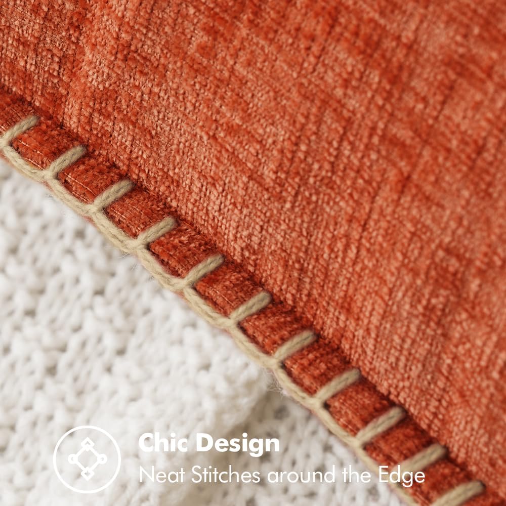 MIULEE Pack of 2 Fall Couch Throw Pillow Covers 50x50 cm Rust Farmhouse Decorative Pillow Covers with Stitched Edge Soft Chenille Solid Dyed Pillow Covers for Sofa Bed Living Room