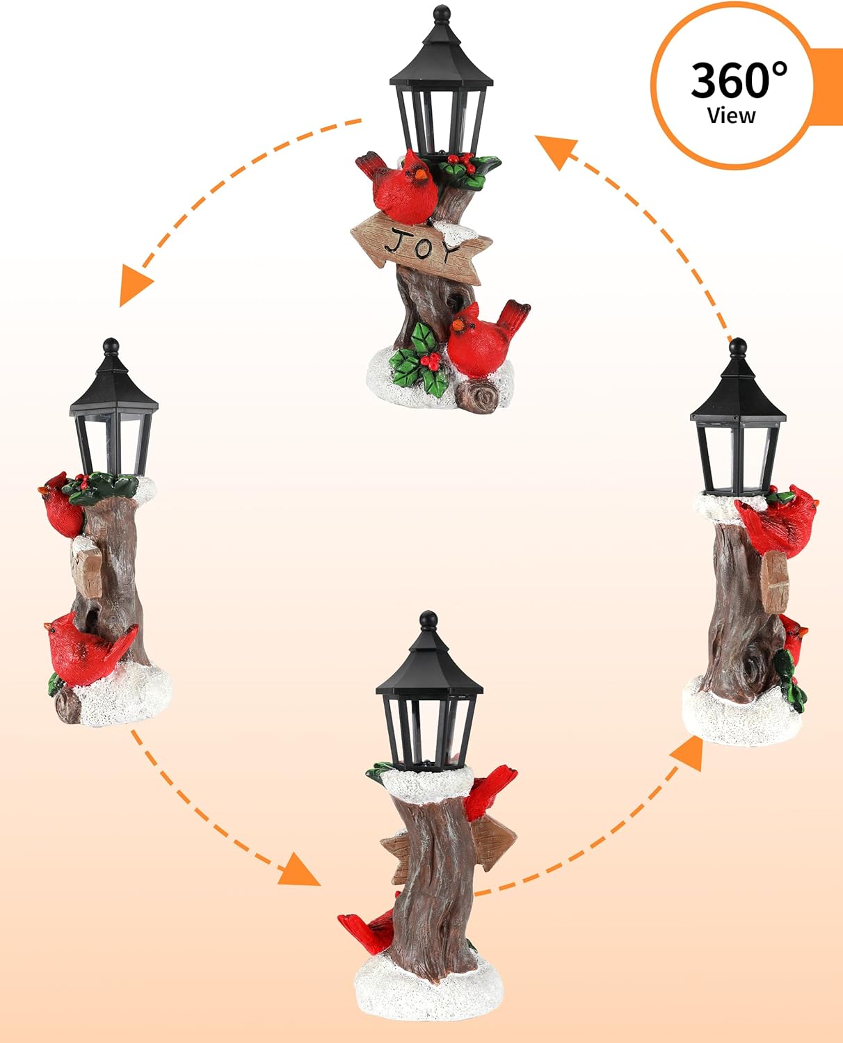 iStatue Lighted Cardinal Christmas Ornaments - 10’’ Resin 2 Red Birds Joy Lamp Post Figurine with Candle Lantern - Unique Xmas Decorations Indoor Decor Gift (Cardinal)