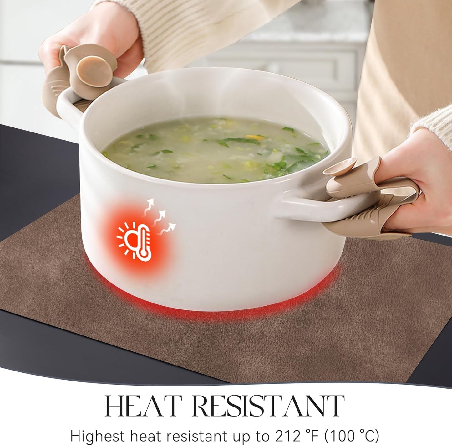 MOSAYT Vinyl Placemats Set of 6-12 X 17 Inch - Faux Leather 100% Waterproof Oil-Proof Wipeable PU Place Mats, Heat Resistant Reversible Table Mats for Kitchen, Dining, Outdoor (Brown)