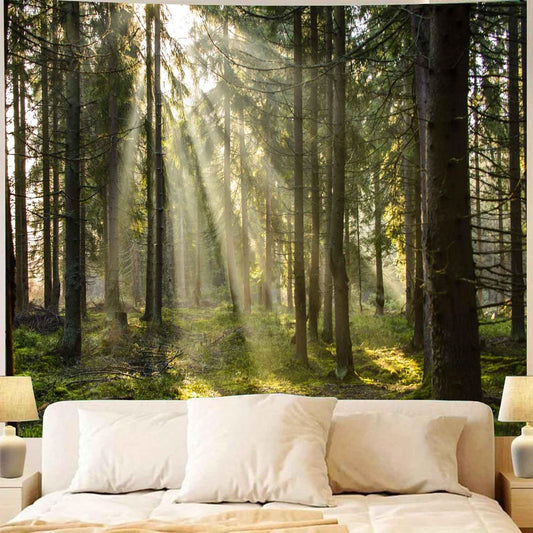 Onivein Forest Tapestry Nature Sunlight Streaming Through Green Trees Wall Hanging for Bedroom Living Room Office Decor 80 x 60 Inches