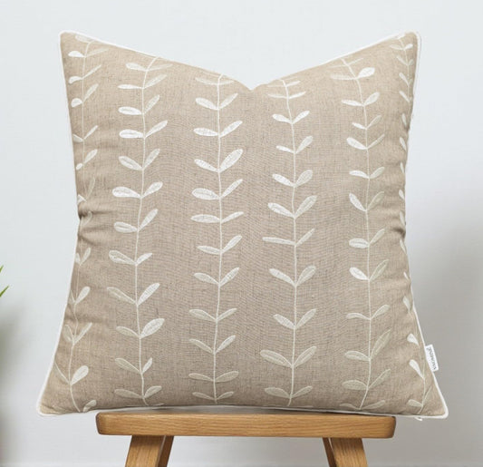 VAGMINE Embroidered Lollipop Cushion Cover - 20x20 Inches Square - 100% Linen Natural Throw Pillow Case - Textured Farmhouse Boho Décor - Elegant Rustic Accent for Sofa, Couch, Bedroom, Home Styling