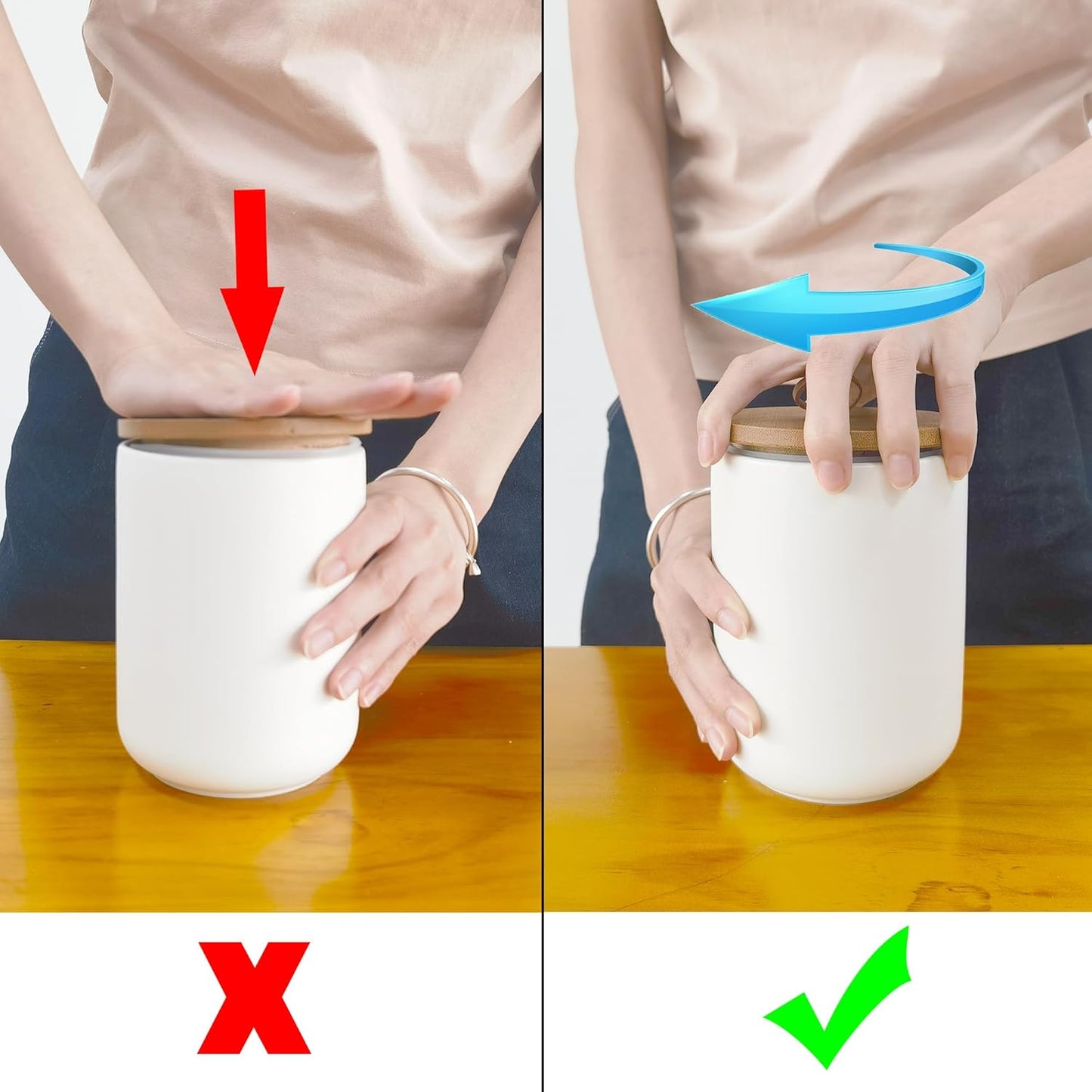 White Ceramic Canister Set with Wooden Lid, 3-Piece Food Storage Jars for Kitchen Counter, Storage Container for Coffee, Tea, Spice, Sugar, Grains, Salt