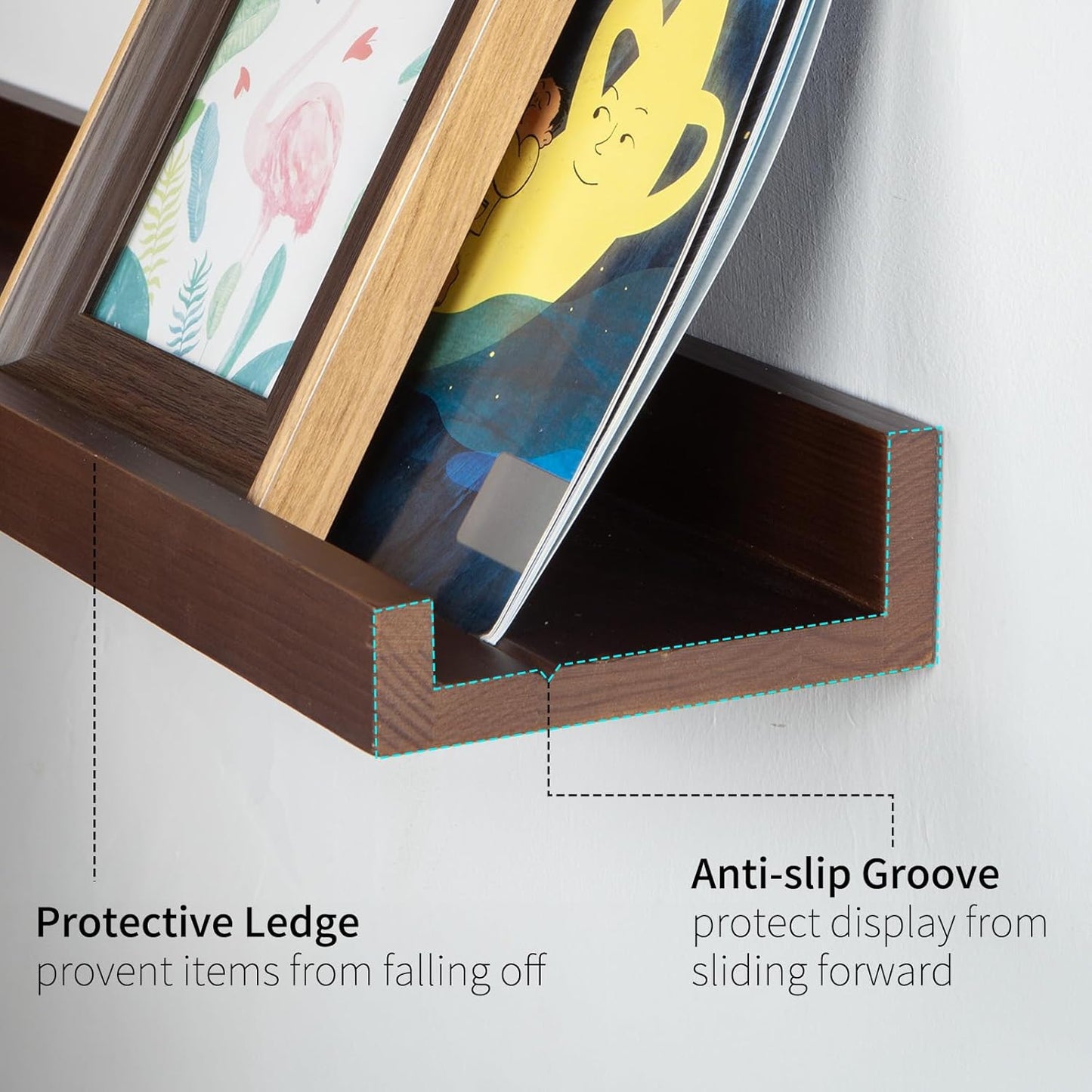 SAUMONIERES Picture Ledge Shelf Floating Book Shelves Set of 2 Wall Mounted Solid Wood for Bedroom Bathroom Living Room Kitchen, 55 Inch Walnut