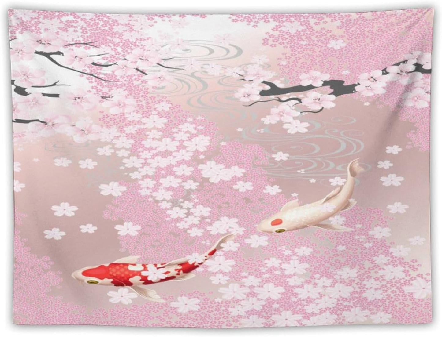 Houselerax Japanese Koi Fish Tapestry, Cherry Blossoms Asian Oriental Pink Flower Branch Koi Fish Carp Tapestries Wall Hanging for Bedroom Living Room Office Decor 90"x60"