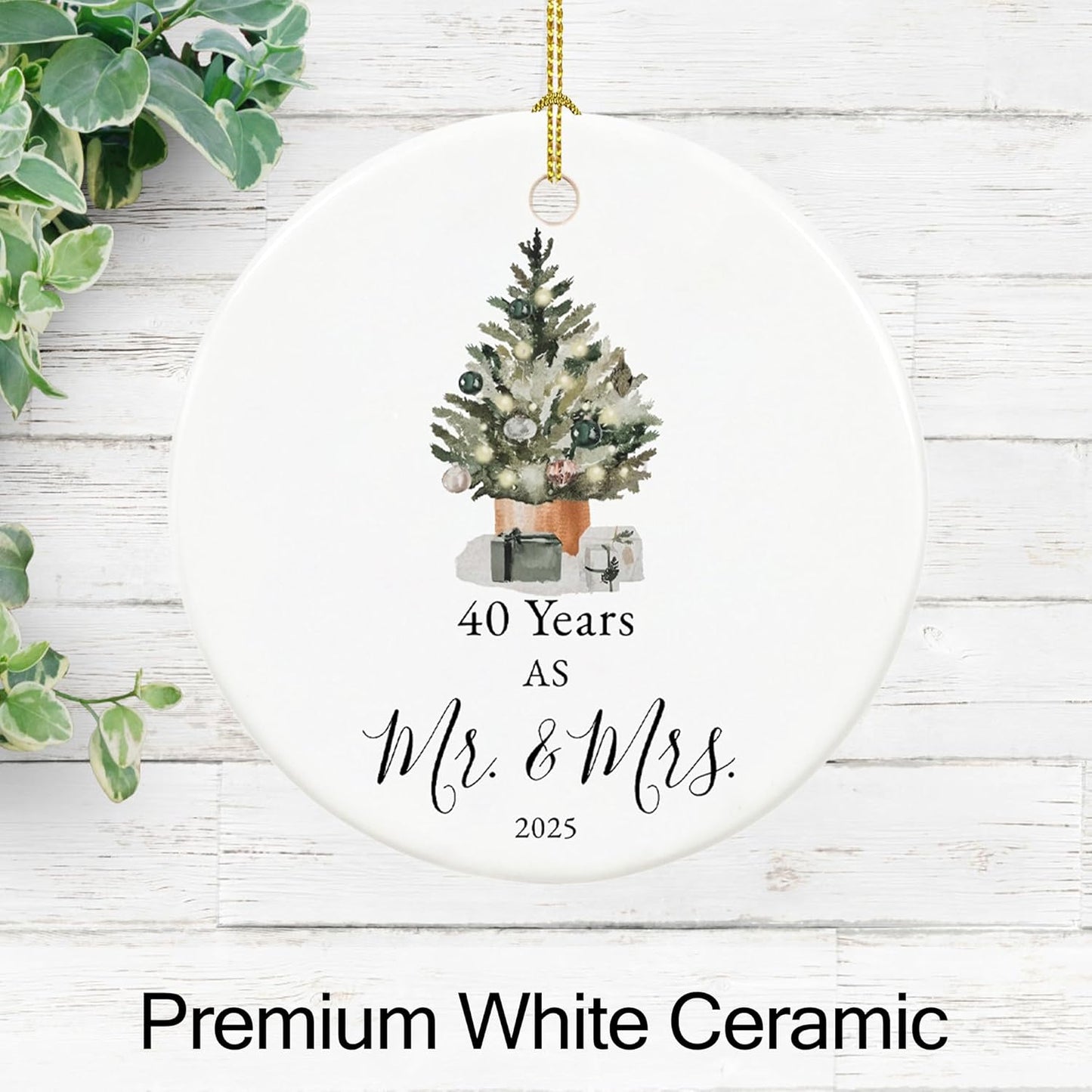 40th Anniversary Ornament Gifts for Parents,Couple, 40th Wedding Anniversary for 40 Year as Mr and Mrs Gifts, Ceramic Keepsake 40th Anniversary Christmas Ornaments with Ribbon and Box