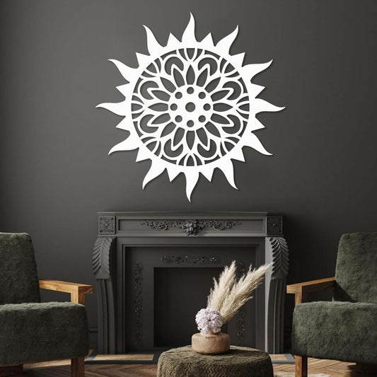 Sunburst Metal Wall Decor, Unique Sun Flower Design, Outdoor & Indoor Wall Art for Living Room, Bedroom, or Patio, Home Decor (White, 24"x24"|60x60cm)