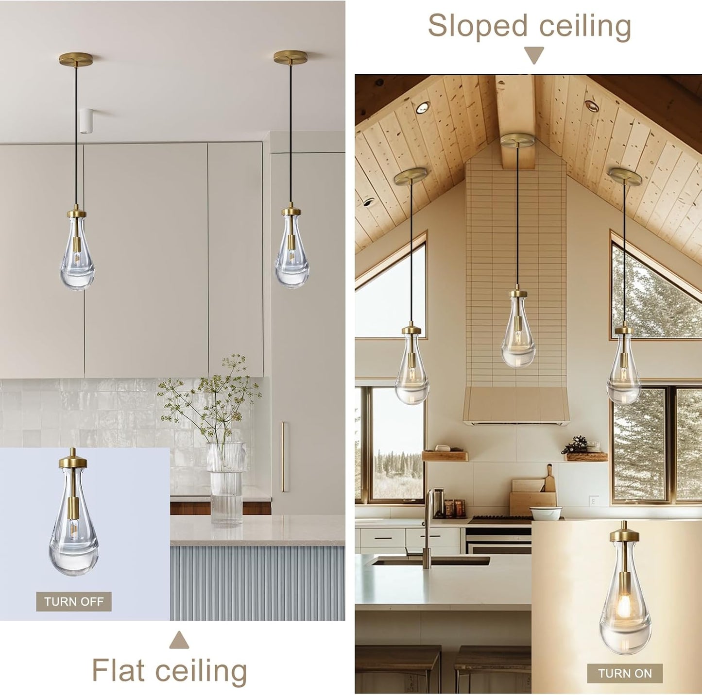 Raindrop Pendant Lights Set of 2, Brass Pendant Lights Kitchen Island, Gold Island Light for Kitchen Dining Room Light Fixture, Chandelier for Living Room Bedroom Bathroom, Bulb Included