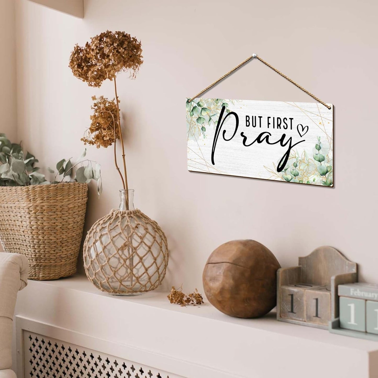 But First Pray Wooden Wall Sign - Inspirational Christian Home Decor with Rustic Farmhouse Style - Scripture Plaque for Bedroom, Office, or Church - Uplifting Gift for Believers. (057)