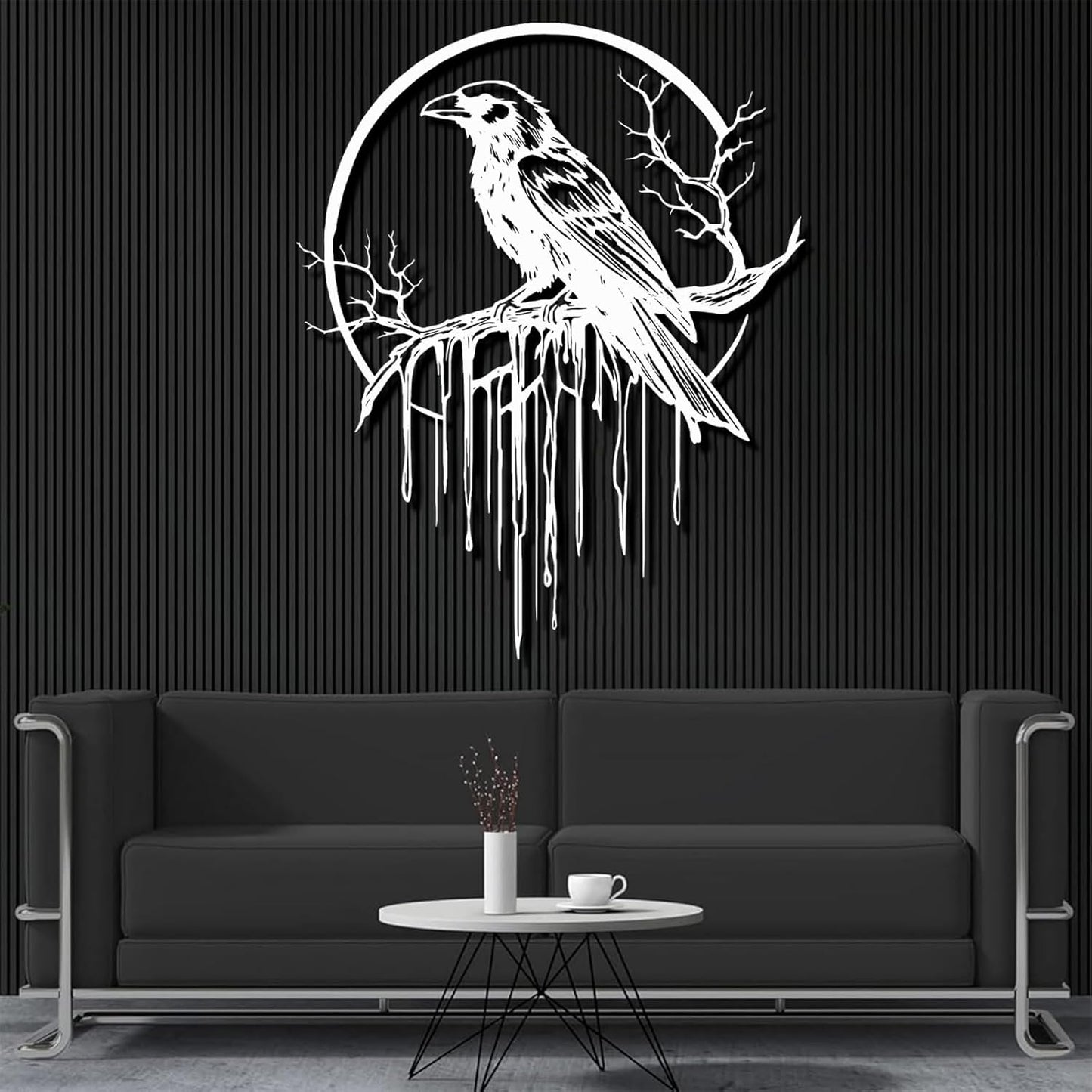 Crow Metal Wall Decor, Raven Wall Art, Large Gothic Raven Decor Hangings, Bird Wall Decor, Metal Tree Branch Decor, Ravens Sign, Raven Art for Living Room (Black, 30"x24" |76x61cm, metal wall art)