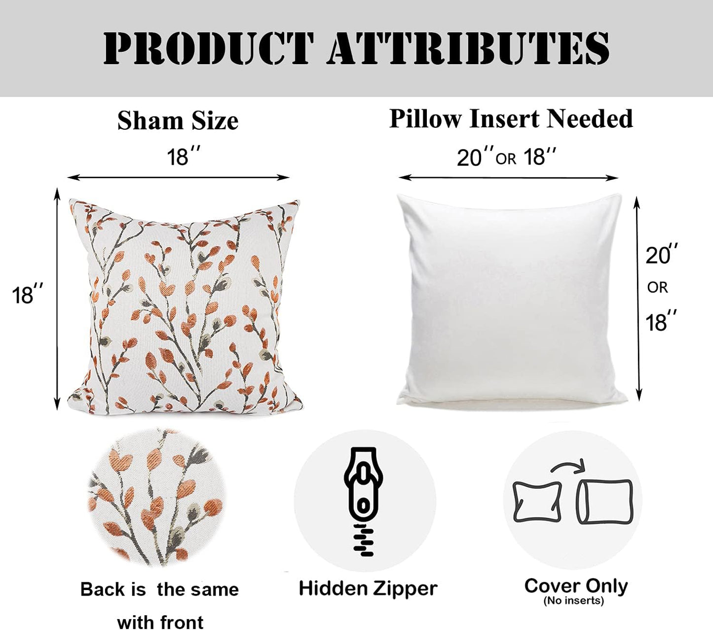 YOUR SMILE Classical Embroidery Jacquard Orange Square Decorative Throw Pillow Case Cushion Cover 18x18 inch