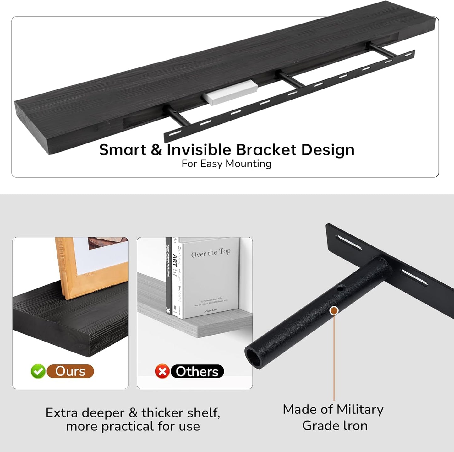 Floating Shelves for Wall, USA-Sourced Fir Wood 48 Inch Wall Shelves Set of 1, Natural Rustic Solid Wooden Floating Shelves Wall Mounted, Nursery Book Storage Shelf, Display Shelf for Bathroom