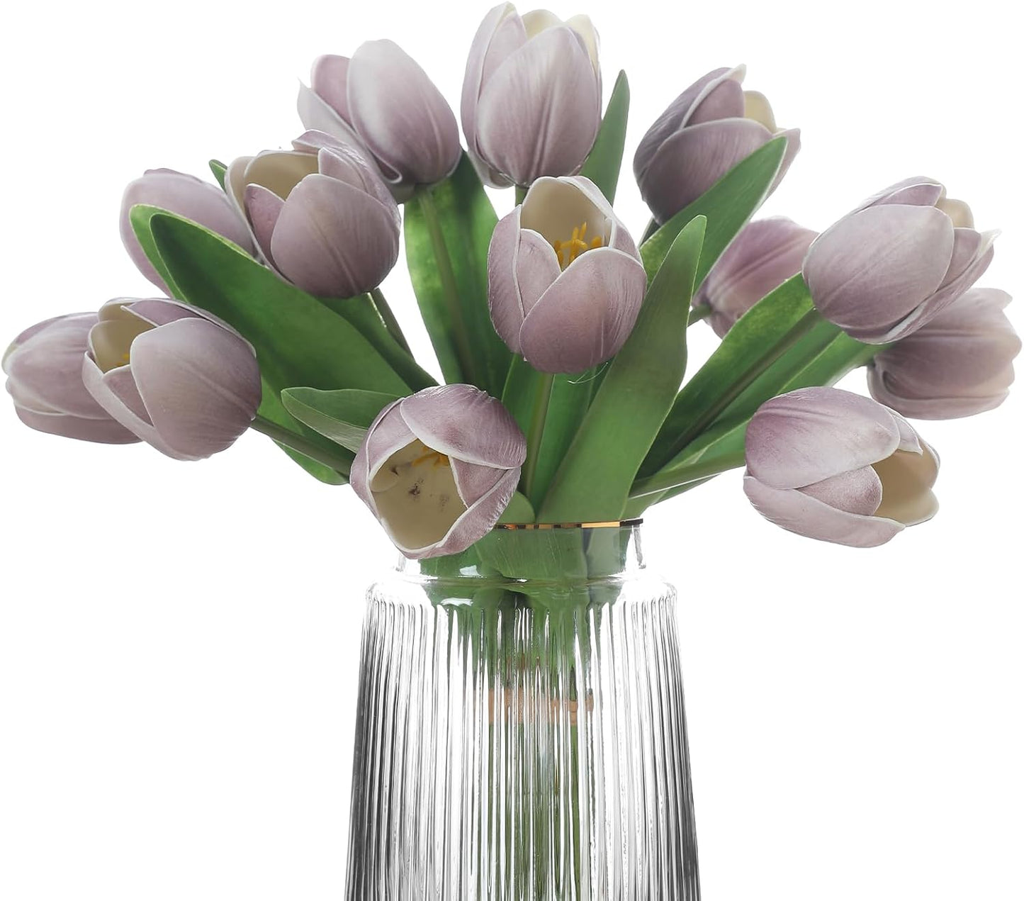 Light Purple Artificial Tulips, 2 Bundles 14Pcs, Fake Tulips Artificial Flowers, 2 x 2.4 Inch Large Flower Head Big Tulip, Easter Valentine's Day Mother's Day Home Decoration Flowers