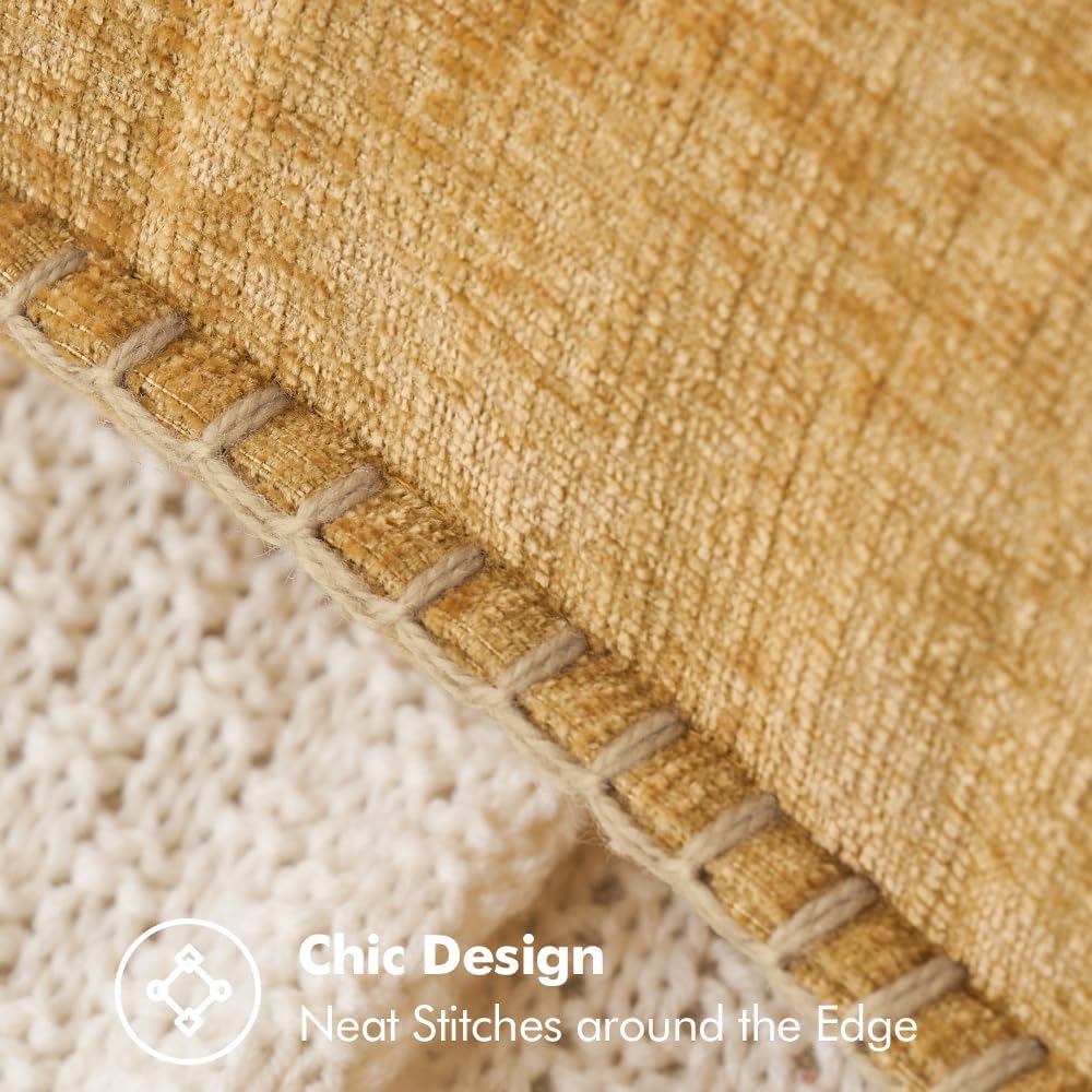 MIULEE Pack of 2 Couch Throw Pillow Covers 12x20 Inch Gold Farmhouse Decorative Pillow Covers with Stitched Edge Soft Chenille Solid Dyed Fall Pillow Covers for Sofa Bed Living Room