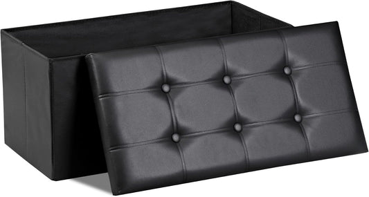 SUPER DEAL 30 inches Folding Ottoman with Storage, Bedroom Footrest Bench, Rectangle Sotrage Chest for Living Room Entryway, 30"x15"x15", 85L, Faux Leather, Black